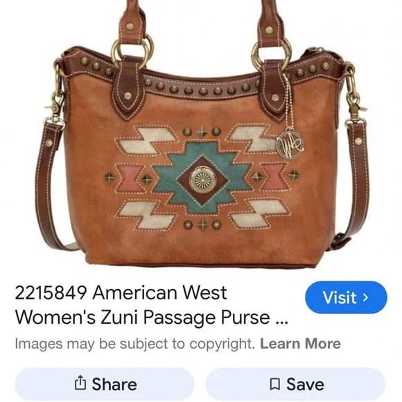 American West Brown Zuni passage genuine Leather Shoulder Bag crossover purse - Picture 7 of 8